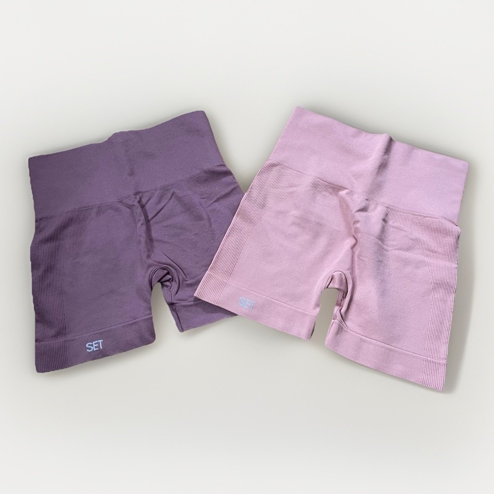 Set Active x Ouai Sculptflex Bike Shorts Size Small Set Lot Of 2 Pink Purple